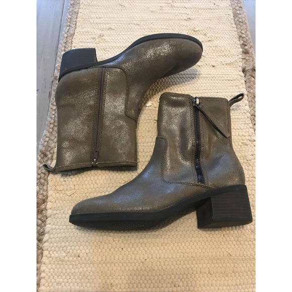 Clarks Shoes - Clarks Metallic Gray Brown Chelsea Side Zip Ankle Boots 15190 Booties Sz 9